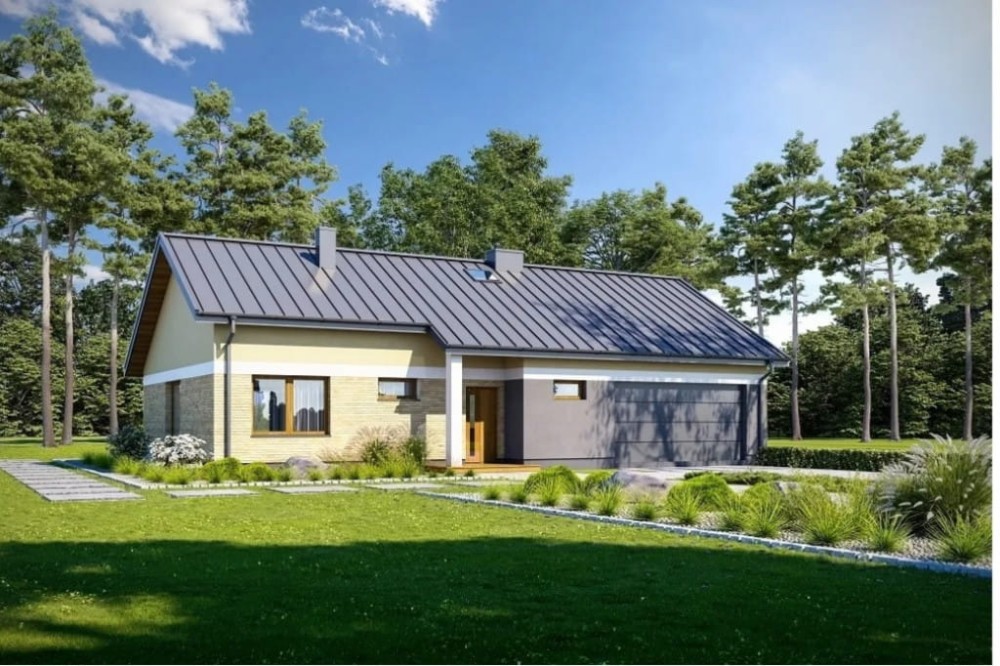 Projekt domu Italica DM-6718, parterowy, nowoczesny, z garażem dwustanowiskowym, bez podpiwniczenia - wizualizacja elewacji