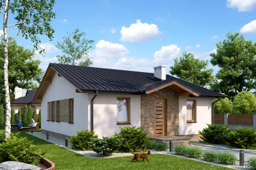 Projekt domu Branewka tech.  DM-6308 tech., parterowy bez podpiwniczenia i bez garażu - kolorystyka wersja 2