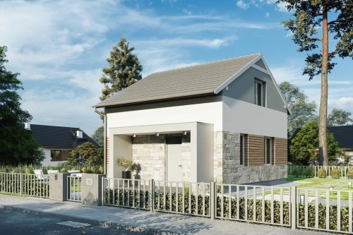 Projekt domu Glanna DM-6771, parterowy z poddaszem użytkowym, nowoczesny, bez garażu, bez podpiwniczenia - wizualizacja elewacji