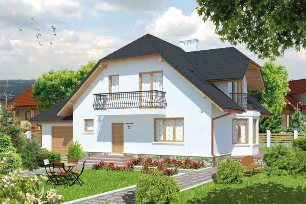 Projekt domu Okunin 2 L-6432, parterowy z poddaszem mieszkalnym, bez podpiwniczenia, z garażem - kolorystyka wersja 3