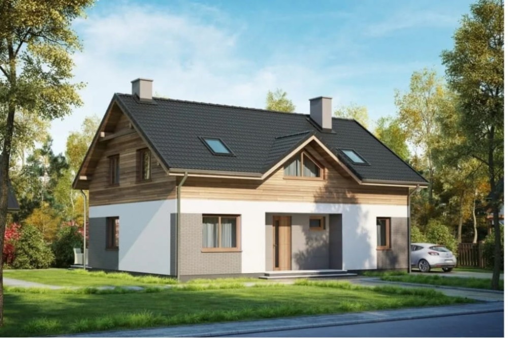 Projekt domu Głowienka tech. DM-6630 tech.,parterowy z poddaszem użytkowym, jednorodzinny, tradycyjny, bez garażu, bez podpiwniczenia-kolorystyka wersja 1