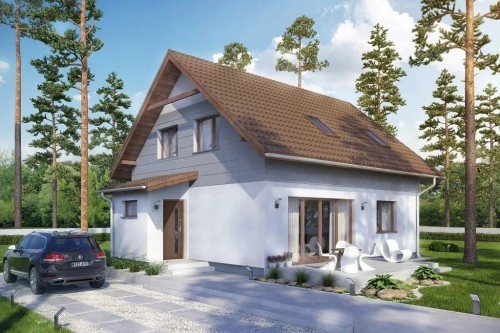 Projekt domu Krplikowice N2 tech. L-6592 N2 tech., parterowy z poddaszem użytkowym, jednorodzinny, tradycyjny, bez garażu, bez podpiwniczenia-kolorystyka wersja 1