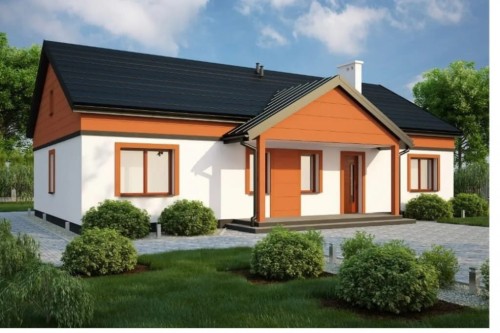 Projekt domu Oczarów tech. DM-6591 tech., parterowy, jednorodzinny, tradycyjny, bez garażu, bez podpiwniczenia - kolorystyka wersja 2