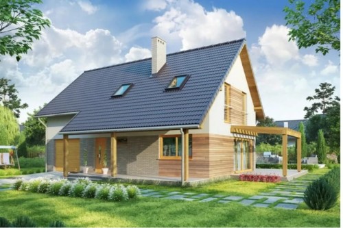 Projekt domu Rutwica tech. DM-6631 tech., parterowy z poddaszem użytkowym, z garażem, jednorodzinny - kolorystyka wersja 1