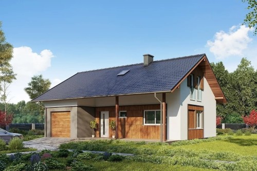 Projekt domu Magena tech.DM-6693 tech.,parterowy, z poddaszem użytkowym, jednorodzinny, tradycyjny, z garażem, bez podpiwniczenia-kolorystyka wersja 1