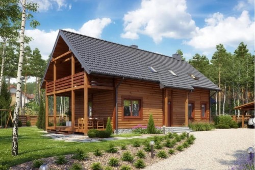 Projekt domu Hiacyntów tech. DM-6585 tech., parterowy z poddaszem mieszkalnym, bez podpiwniczenia - kolorystyka wersja 1