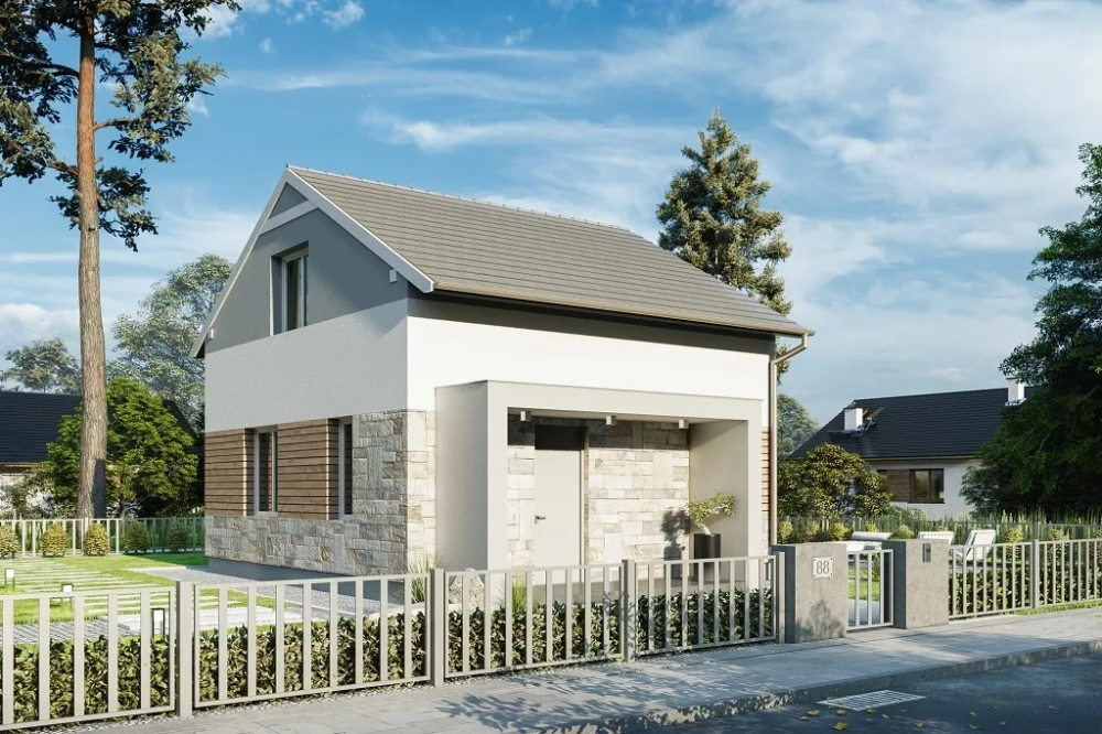 Projekt domu Glanna 2 L-6771, parterowy z poddaszem użytkowym, nowoczesny, bez garażu, bez podpiwniczenia - wizualizacja elewacji