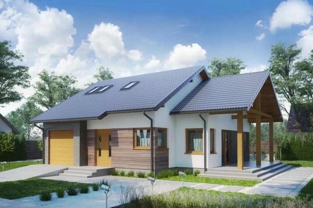 Projekt domu Przetacznik 2 tech. L-6629 tech., parterowy z poddaszem użytkowym, jednorodzinny, tradycyjny, z garażem, bez podpiwniczenia-kolorystyka wersja 1