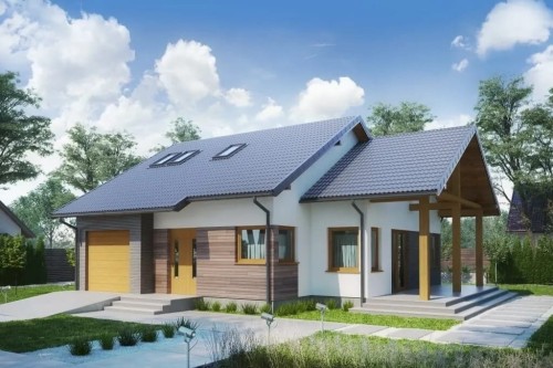 Projekt domu Przetacznik 2 tech. L-6629 tech., parterowy z poddaszem użytkowym, jednorodzinny, tradycyjny, z garażem, bez podpiwniczenia-kolorystyka wersja 1