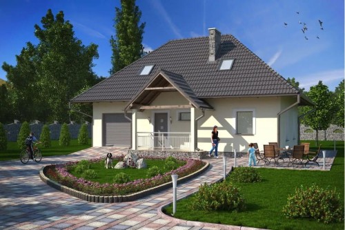 Projekt domu Przemiłów tech. DM-6083 tech., parterowy, z poddaszem użytkowym, jednorodzinny, tradycyjny, z garażem, bez podpiwniczenia-kolorystyka 1