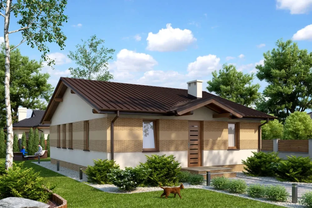 Projekt domu Branewka tech.  DM-6308 tech., parterowy bez podpiwniczenia i bez garażu - kolorystyka wersja 4