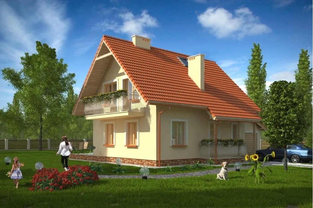Projekt domu Turowice B tech. DM-6190 B tech., parterowy, z poddaszem użytkowym, jednorodzinny, tradycyjny, z garażem, z podpiwniczeniem - kolorystyka wersja 2