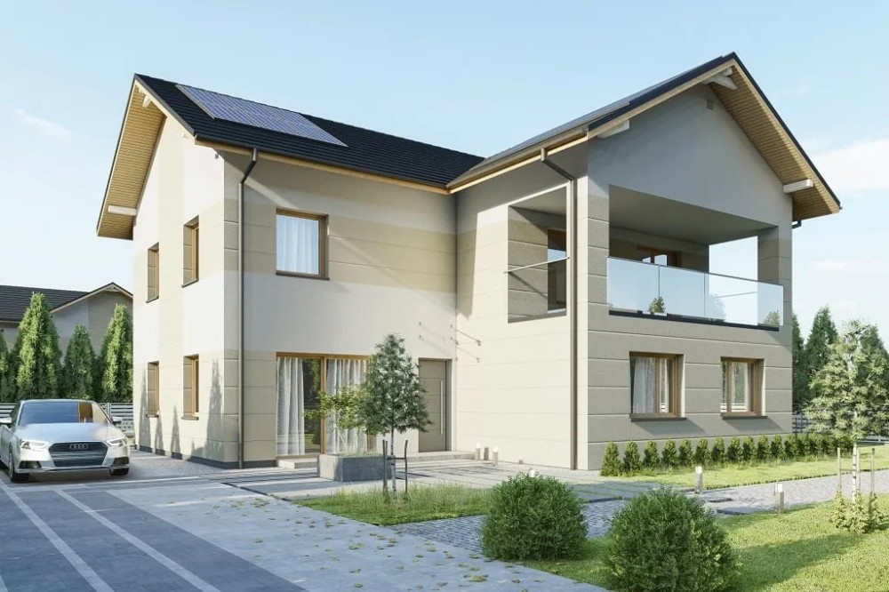 Projekt domu Histrium tech. DM-6799 tech.,  jednorodzinny, dwulokalowy z dwoma kondygnacjami nadziemnymi - kolorystyka wersja 1