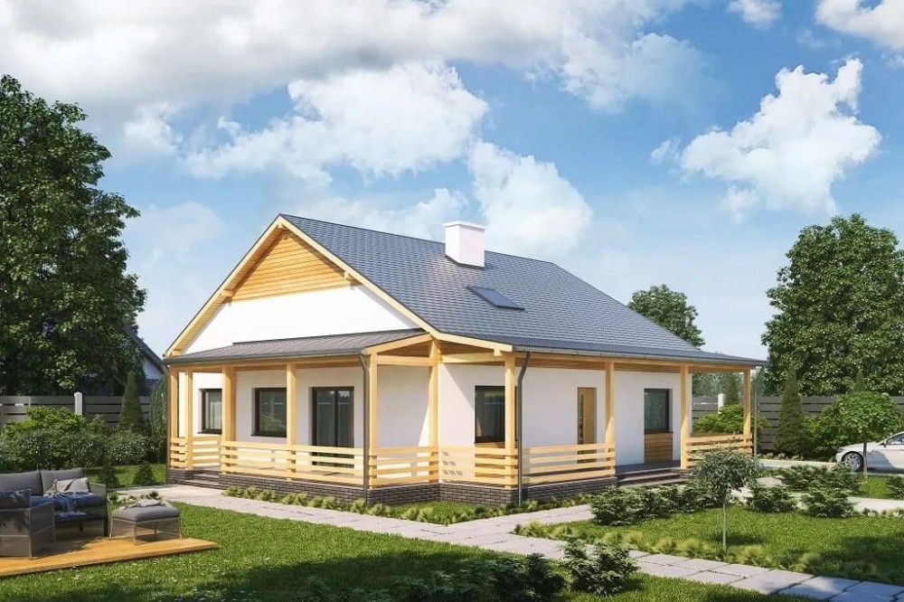 Projekt domu Azalinek tech. DM-6617 tech., parterowy, jednorodzinny dwulokalowy, tradycyjny, bez garażu, bez podpiwniczenia - kolorystyka wersja 1