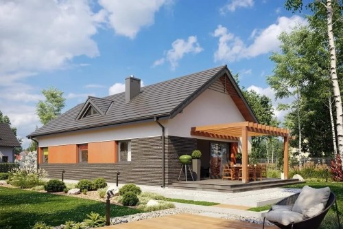 Projekt domu Miłaczyn 2 tech. L-6662 tech.,parterowy z poddaszem użytkowym, jednorodzinny, nowoczesny, bez garażu, bez podpiwniczenia -wizualizacja elewacji frontowej