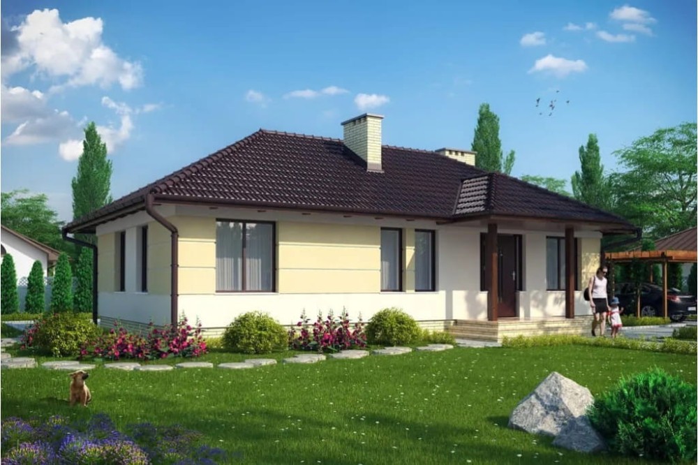 Projekt domu Danielów tech. DM-6191 tech., parterowy, częściowo podpiwniczony - kolorystyka wersja 1