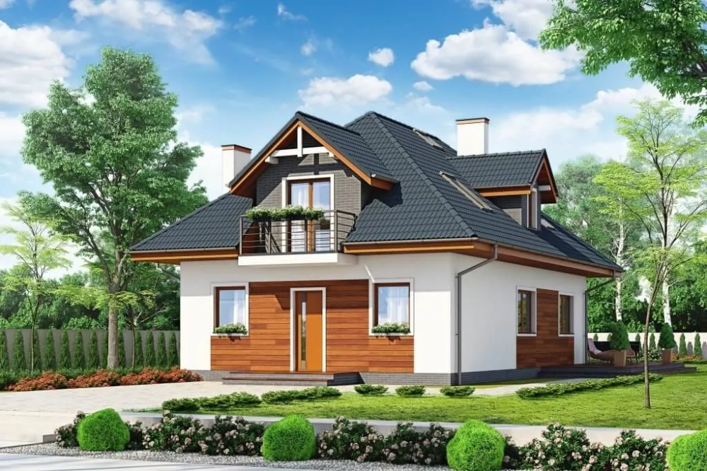 Projekt domu Skimia 2 tech. L-6624 tech., parterowy z poddaszem użytkowym, jednorodzinny, tradycyjny, bez garażu, bez podpiwniczenia-kolorystyka wersja 1