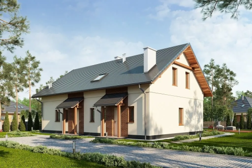 Projekt domu Ożanka tech. DM-6671 tech., parterowy ze strychem, niepodpiwniczony - kolorystyka wersja 1