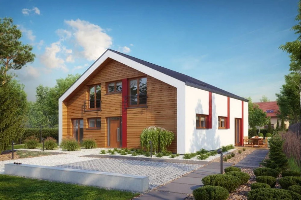 Projekt domu Begoniów tech. DM-6569 tech., parterowy z antresolą, bez garażu, bez podpiwniczenia - kolorystyka wersja 1