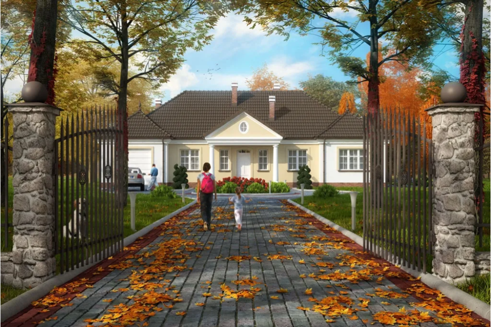 Projekt domu Poniatowice tech. L-6313 tech., parterowy, z garażem , bez podpiwniczenia - kolorystyka wersja 1
