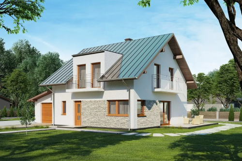 Projekt domu Ervia tech. DM-6686 tech., parterowy z poddaszem mieszkalnym, z garażem jednostanowiskowym - kolorystyka wersja 1