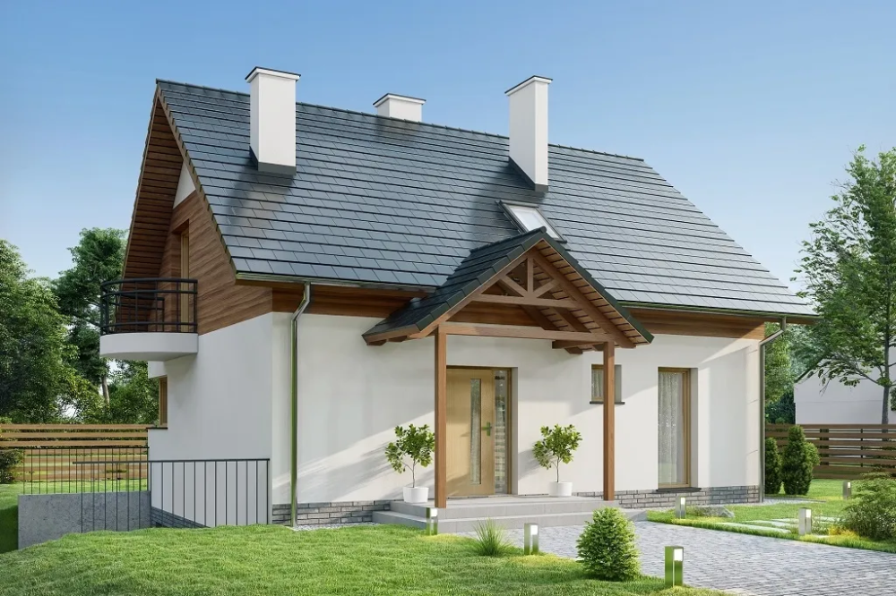 Projekt domu Eneva 2 tech. L-6725 tech.,parterowy z poddaszem użytkowym i podpiwniczeniem, jednorodzinny, tradycyjny, z garażem-kolorystyka wersja 1
