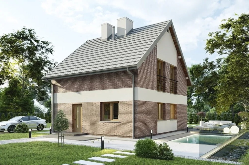 Projekt domu Trevira 2 tech. L-6795 tech., parterowy z poddaszem użytkowym, niepodpiwniczony, bez garażu - kolorystyka wersja 1