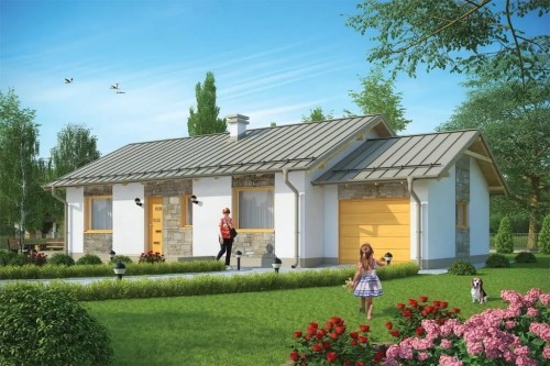 Projekt domu Wołowiec S tech. DM-6498 S tech., parterowy z garażem jednostanowiskowym, bez podpiwniczenia - kolorystyka wersja 1