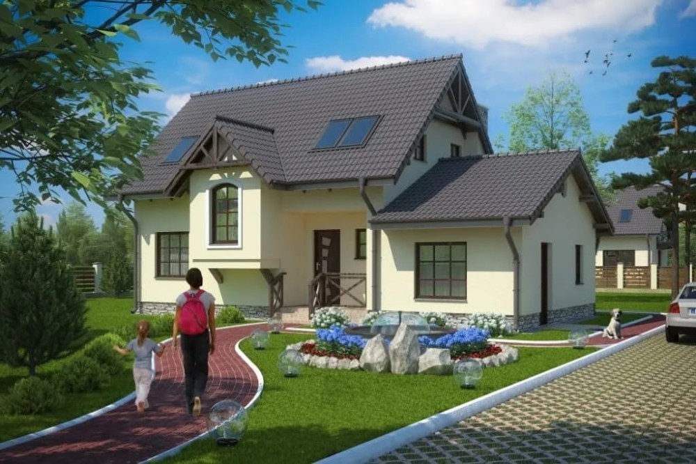 Projekt domu Bobowa tech. DM-6251 B tech., parterowy z poddaszem mieszkalnym, bez podpiwniczenia - kolorystyka wersja 1