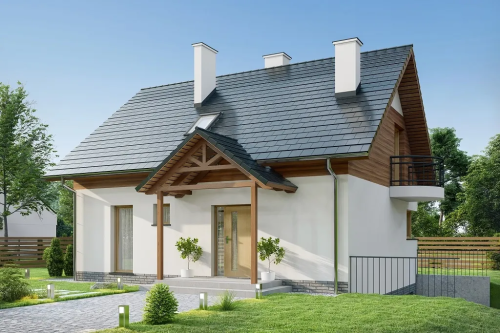 Projekt domu Eneva tech. DM-6725 tech.,parterowy z poddaszem użytkowym i podpiwniczeniem, jednorodzinny, tradycyjny, z garażem-kolorystyka wersja 1