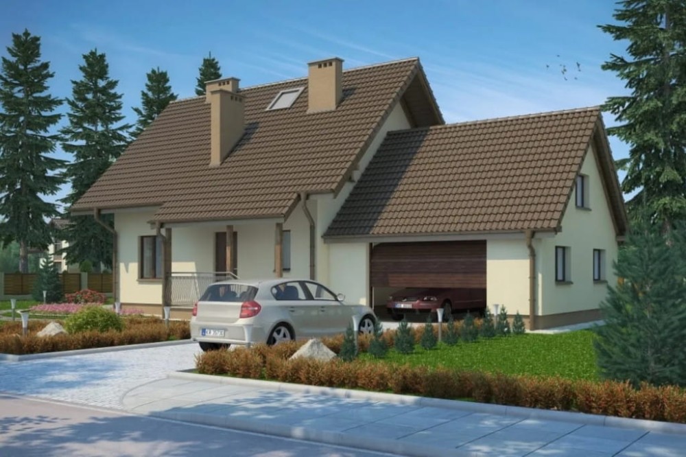 Projekt domu Turowice G tech. DM-6190 G  tech., parterowy, z poddaszem użytkowym, jednorodzinny, tradycyjny, z garażem dwustanowiskowym, z podpiwniczeniem-kolorystyka wersja 1