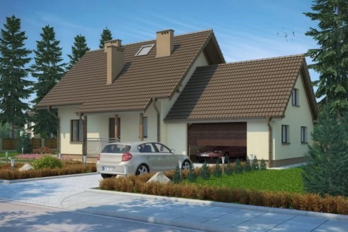 Projekt domu Turowice G tech. DM-6190 G  tech., parterowy, z poddaszem użytkowym, jednorodzinny, tradycyjny, z garażem dwustanowiskowym, z podpiwniczeniem-kolorystyka wersja 1