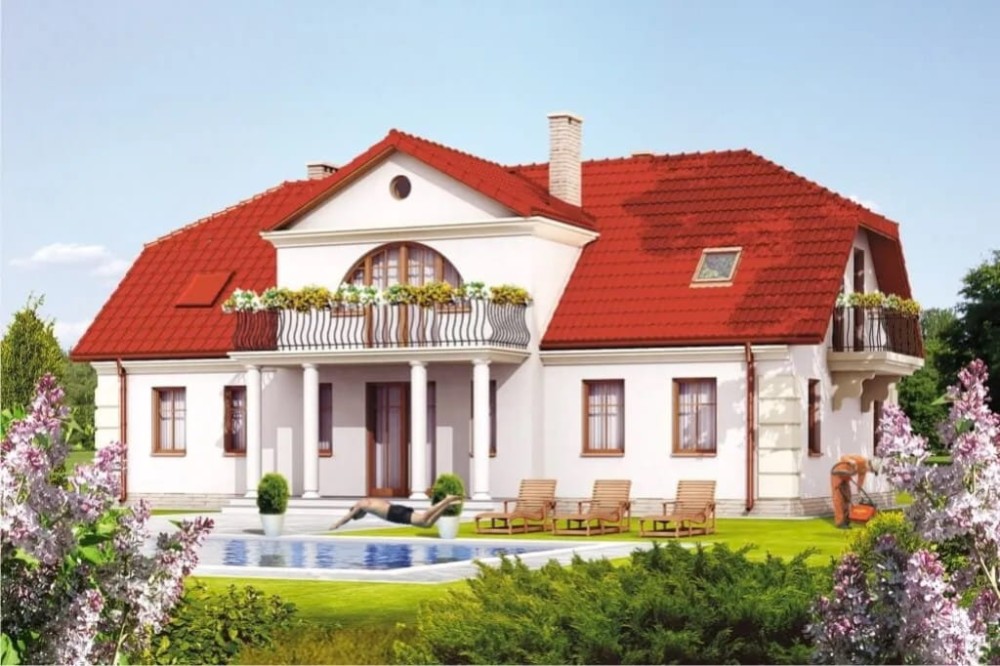 Projekt domu Lipowiec B tech. DM-6290 B tech., parterowy z użytkowym poddaszem, z garażem jednostanowiskowym, z podpiwniczeniem - kolorystyka wersja 1