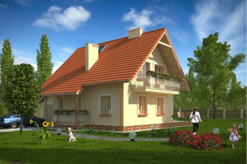 Projekt domu Turowice B2 tech. L-6190 B tech., parterowy, z poddaszem użytkowym, jednorodzinny, tradycyjny, z garażem, z podpiwniczeniem - kolorystyka wersja 2