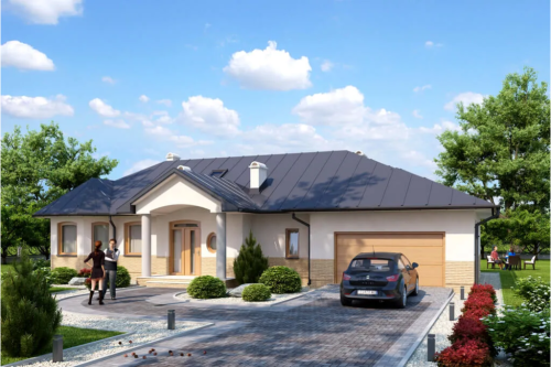 Projekt domu Bogaczewo N tech. L-5508 N tech., parterowy z poddaszem mieszkalnym, bez podpiwniczenia - kolorystyka wersja 1