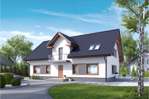 Projekt domu Makowo tech. DM-6531 tech., parterowy z poddaszem, bez garażu, niepodpiwniczony - kolorystyka wersja 1