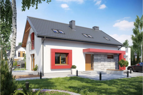 Projekt domu Valles Due tech. L-6419 tech., parterowy z poddaszem mieszkalnym, bez podpiwniczenia, z garażem - kolorystyka wersja 1