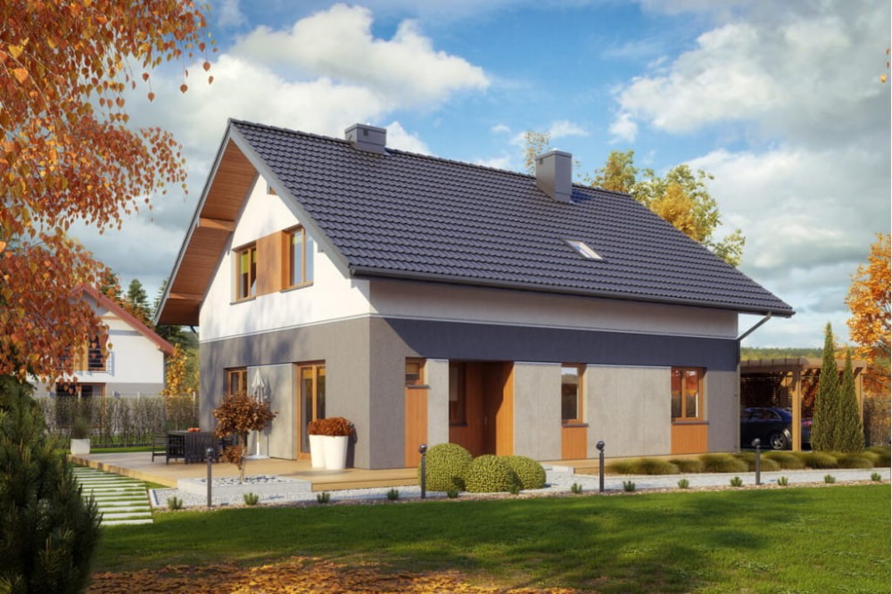 Projekt domu Maczków DM-6544, parterowy z poddaszem użytkowym,  jednorodzinny, bez garażu, bez podpiwniczenia-kolorystyka wersja 4