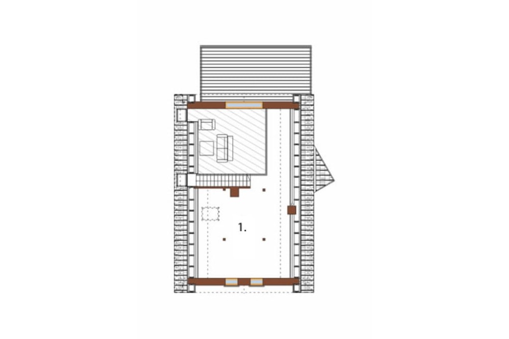 Projekt domu Ropczyce DM-6497, parterowy z poddaszem użytkowym, jednorodzinny, nowoczesny z garażem dwustanowiskowym, częściowo podpiwniczony -rzut poddasza