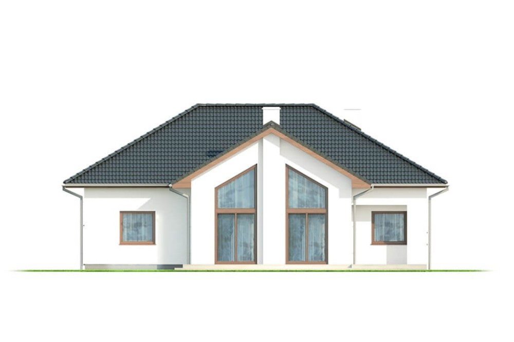 Projekt domu Wiechlina DM-6628, parterowy z poddaszem do adaptacji, z garażem dwustanowiskowym, bez podpiwniczenia - elewacja ogrodowa