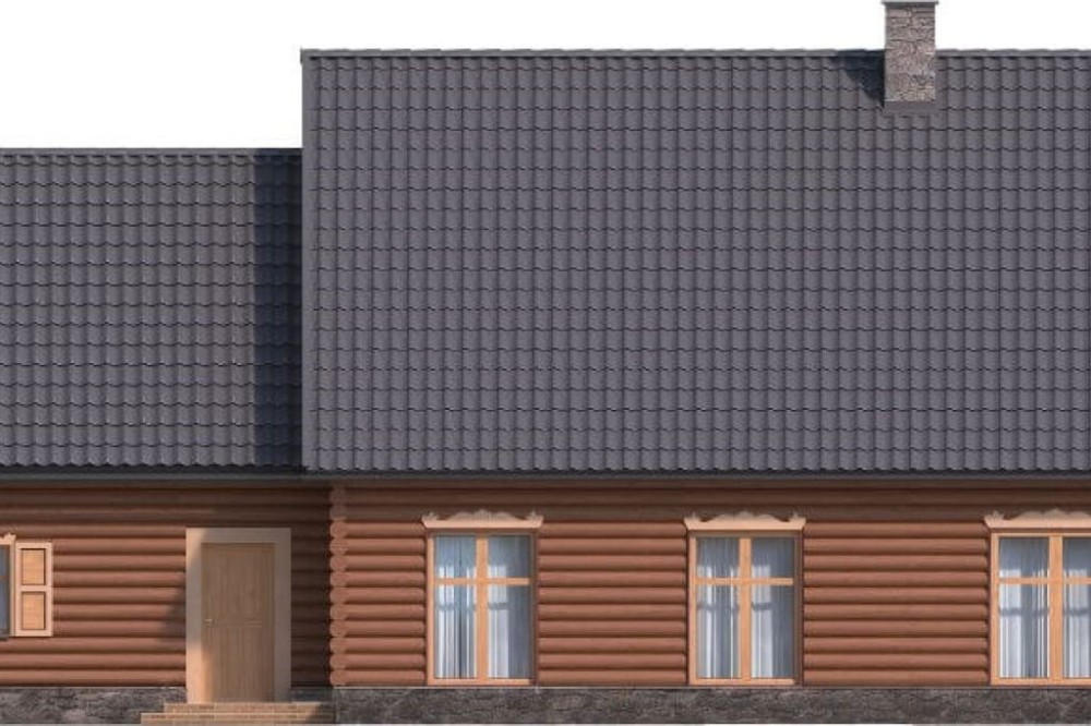 Projekt domu Jałowiec DM-6535, parterowy, z poddaszem nieużytkowym do adaptacji, z garażem dwustanowiskowym, bez podpiwniczenia - elewacja ogrodowa