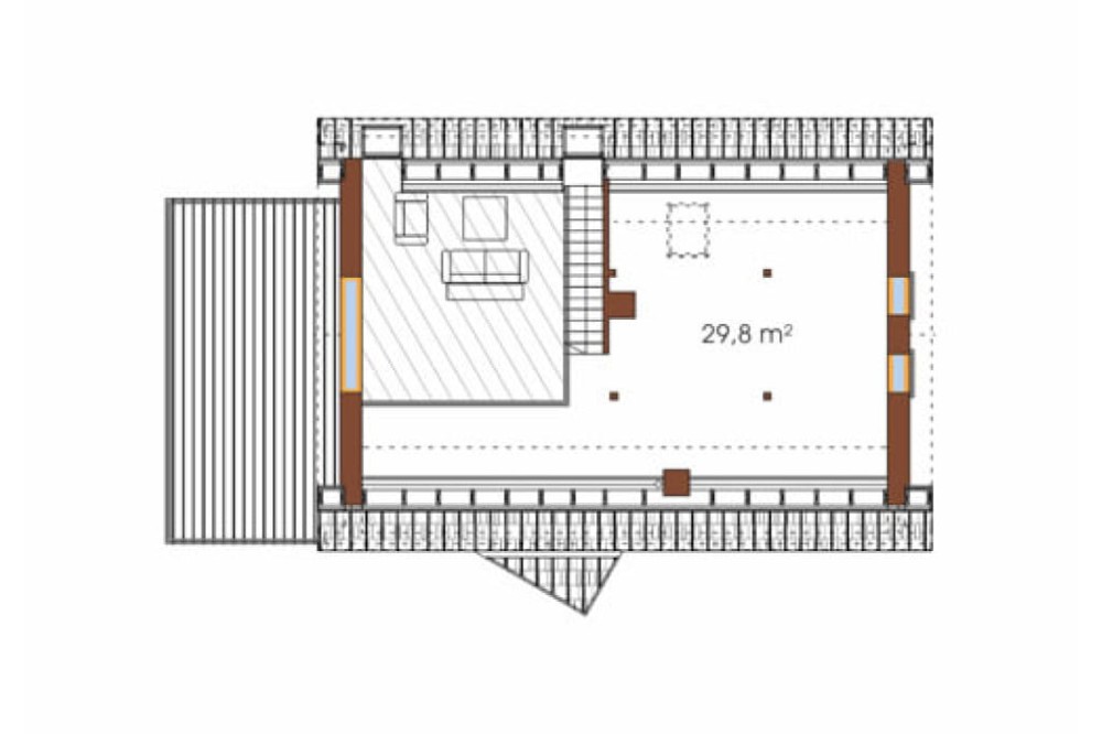 Projekt domu Ropczyce 2 L-6497, parterowy z poddaszem użytkowym, jednorodzinny, nowoczesny z garażem dwustanowiskowym, częściowo podpiwniczony -rzut poddasza