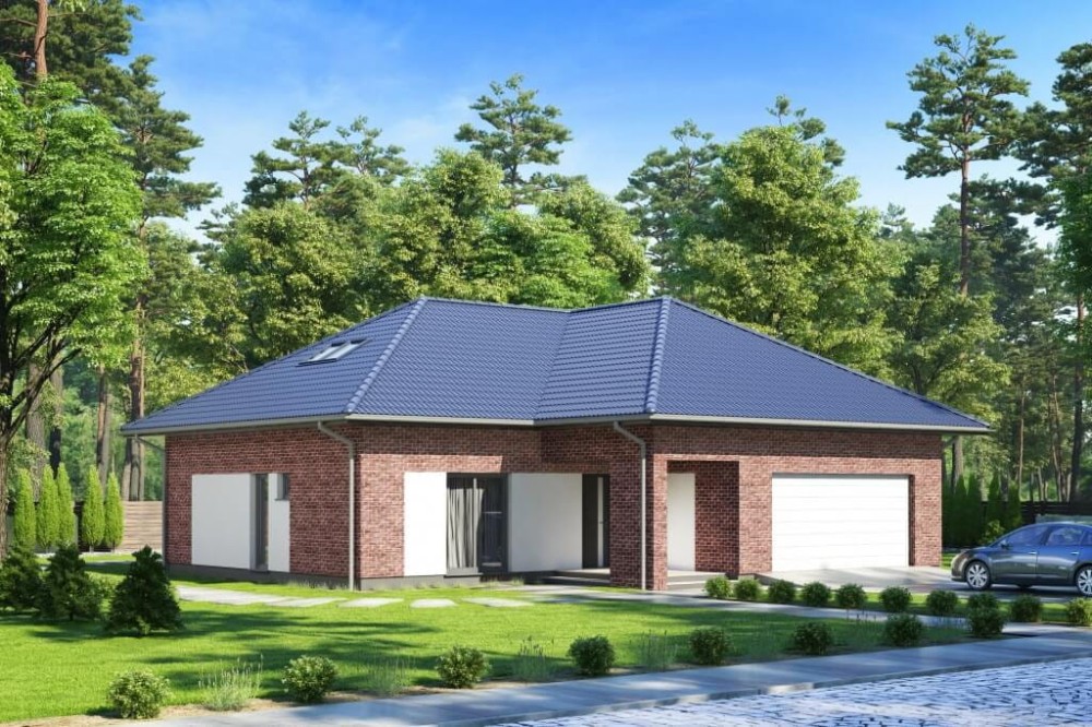 Projekt domu Wiechlina 2 L-6628, parterowy z poddaszem do adaptacji, z garażem dwustanowiskowym, bez podpiwniczenia - kolorystyka wersja 3