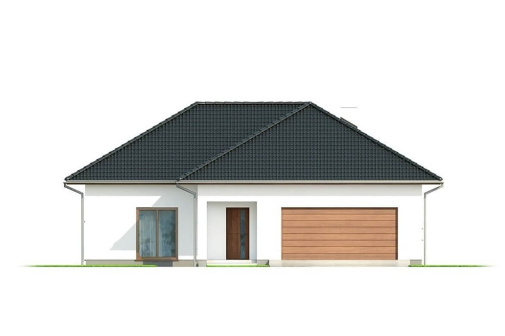 Projekt domu Wiechlina 2 L-6628, parterowy z poddaszem do adaptacji, z garażem dwustanowiskowym, bez podpiwniczenia - elewacja frontowa