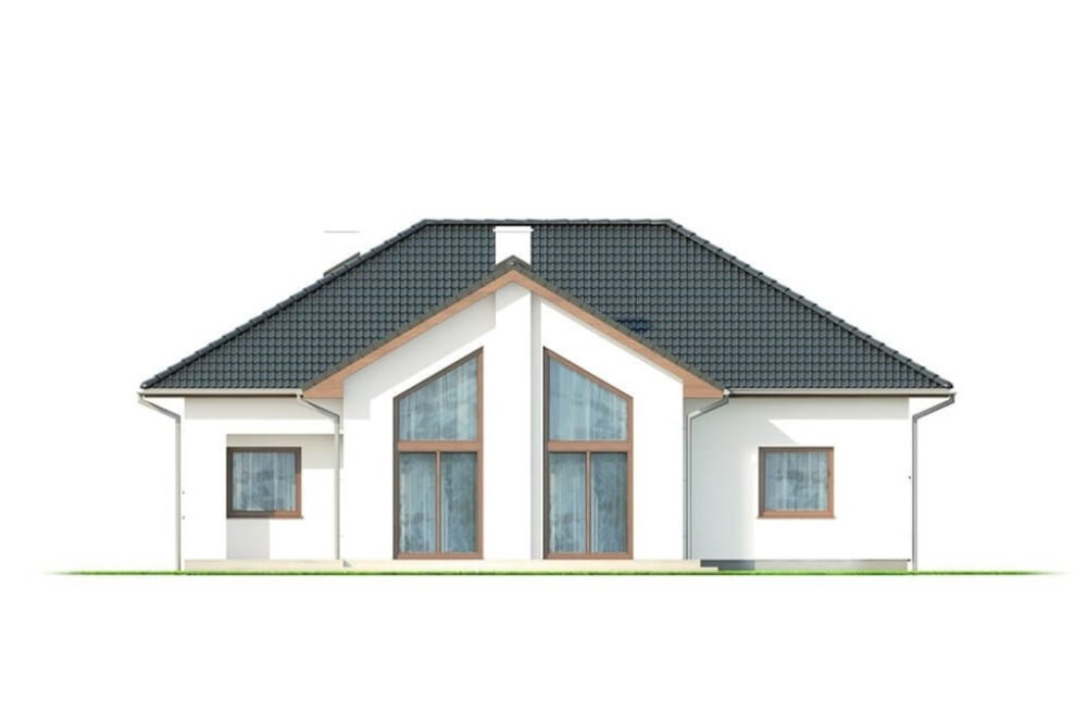 Projekt domu Wiechlina 2 L-6628, parterowy z poddaszem do adaptacji, z garażem dwustanowiskowym, bez podpiwniczenia - elewacja ogrodowa