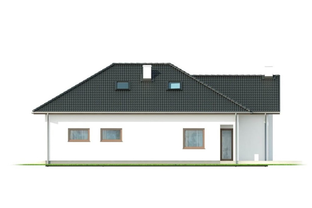 Projekt domu Wiechlina 2 L-6628, parterowy z poddaszem do adaptacji, z garażem dwustanowiskowym, bez podpiwniczenia - elewacja prawa