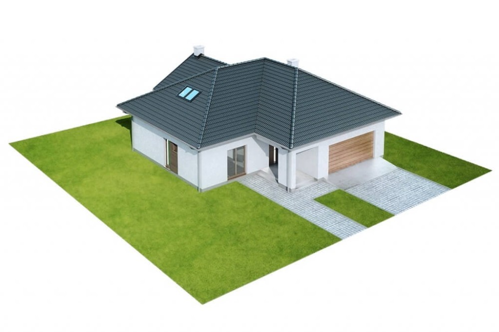 Projekt domu Wiechlina 2 L-6628, parterowy z poddaszem do adaptacji, z garażem dwustanowiskowym, bez podpiwniczenia - model