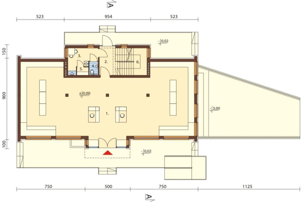 Projekt sklepu K-06 B, parterowy z poddaszem nieużytkowym do adaptacji, podpiwniczony, z garażem - rzut parteru