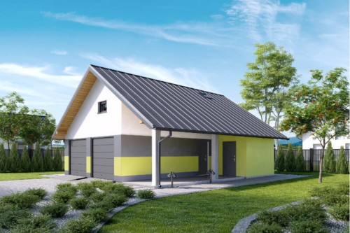Projekt garażu dwustanowiskowego ZG-90,parterowy z poddaszem do adaptacji, niepodpiwniczony - kolorystyka wersja 1