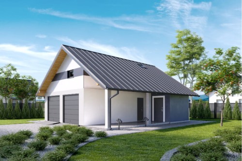 Projekt garażu dwustanowiskowego ZG-90,parterowy z poddaszem do adaptacji, niepodpiwniczony - kolorystyka wersja 2